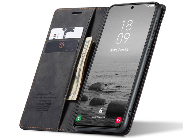 CaseMe Slim Synthetic Leather Wallet Case with Stand for Samsung Galaxy S23+ - Charcoal