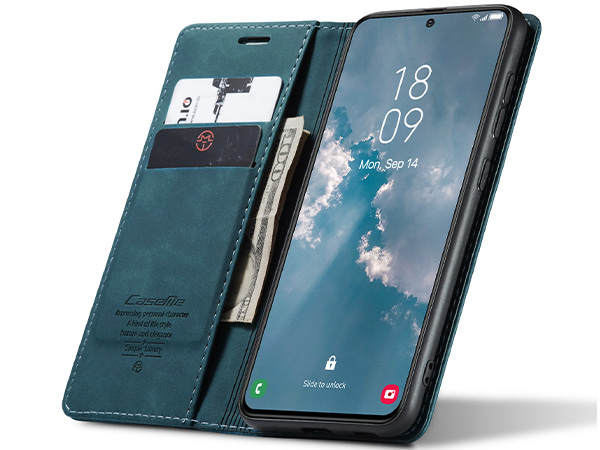 CaseMe Slim Synthetic Leather Wallet Case with Stand for Samsung Galaxy S23+ - Teal