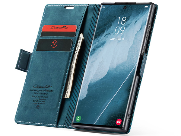 CaseMe Slim Synthetic Leather Wallet Case with Stand for Samsung Galaxy S23 Ultra - Teal