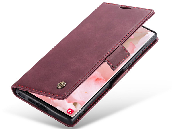 CaseMe Slim Synthetic Leather Wallet Case with Stand for Samsung Galaxy S23 Ultra - Burgundy Leather Wallet Case