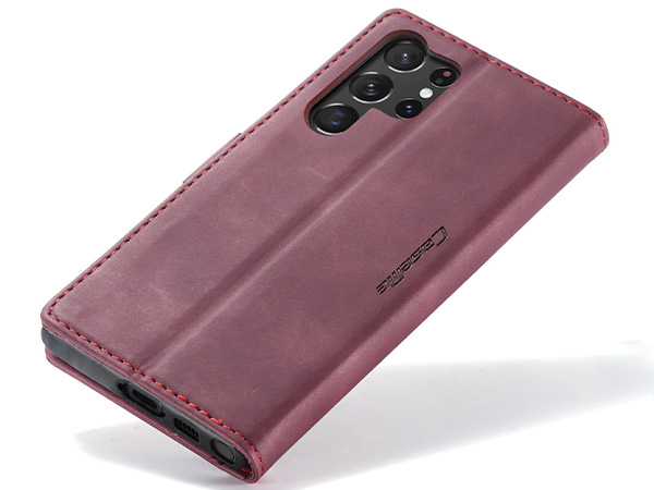 CaseMe Slim Synthetic Leather Wallet Case with Stand for Samsung Galaxy S23 Ultra - Burgundy