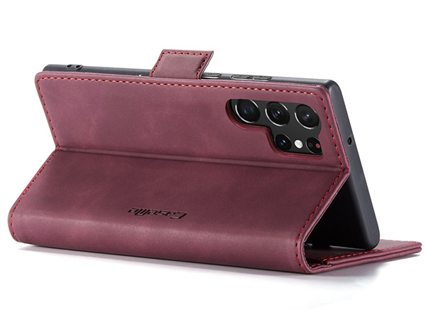 CaseMe Slim Synthetic Leather Wallet Case with Stand for Samsung Galaxy S23 Ultra - Burgundy