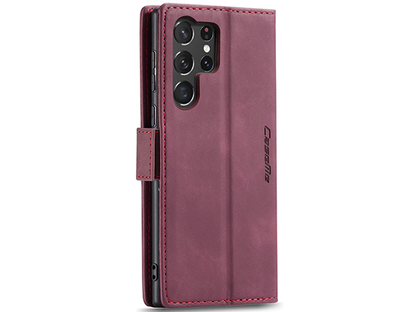 CaseMe Slim Synthetic Leather Wallet Case with Stand for Samsung Galaxy S23 Ultra - Burgundy