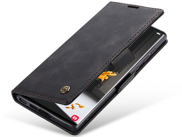CaseMe Slim Synthetic Leather Wallet Case with Stand for Samsung Galaxy S23 Ultra - Charcoal Leather Wallet Case