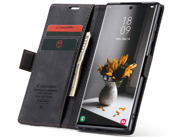 CaseMe Slim Synthetic Leather Wallet Case with Stand for Samsung Galaxy S23 Ultra - Charcoal