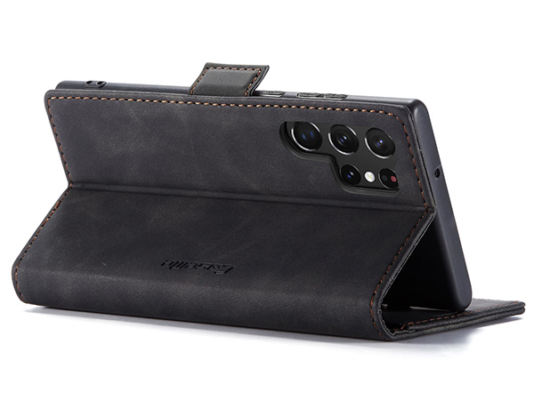 CaseMe Slim Synthetic Leather Wallet Case with Stand for Samsung Galaxy S23 Ultra - Charcoal