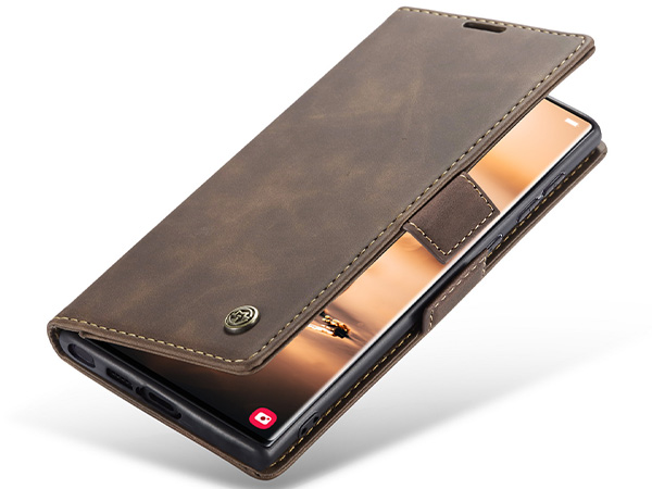 CaseMe Slim Synthetic Leather Wallet Case with Stand for Samsung Galaxy S23 Ultra - Chocolate Leather Wallet Case