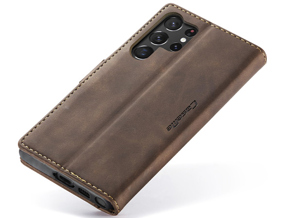 CaseMe Slim Synthetic Leather Wallet Case with Stand for Samsung Galaxy S23 Ultra - Chocolate