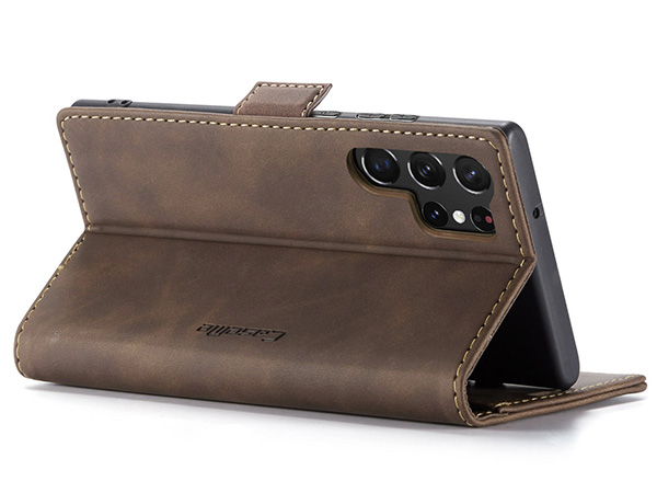 CaseMe Slim Synthetic Leather Wallet Case with Stand for Samsung Galaxy S23 Ultra - Chocolate