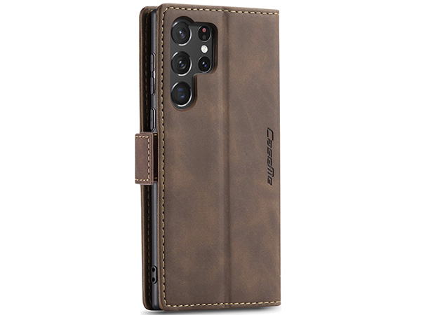 CaseMe Slim Synthetic Leather Wallet Case with Stand for Samsung Galaxy S23 Ultra - Chocolate