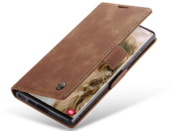 CaseMe Slim Synthetic Leather Wallet Case with Stand for Samsung Galaxy S23 Ultra - Tan Leather Wallet Case