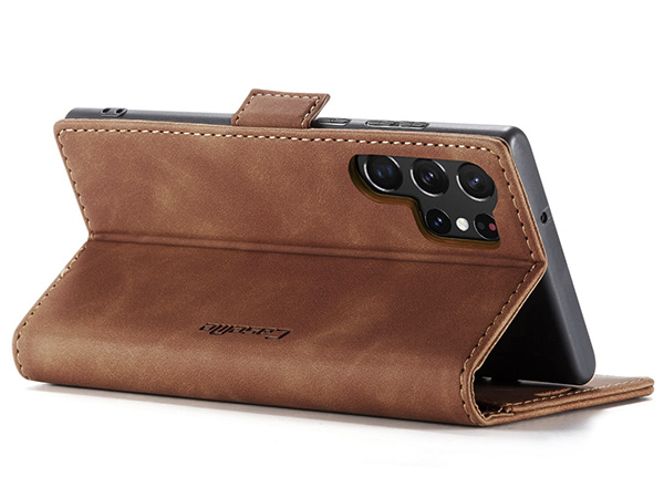 CaseMe Slim Synthetic Leather Wallet Case with Stand for Samsung Galaxy S23 Ultra - Tan