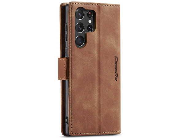 CaseMe Slim Synthetic Leather Wallet Case with Stand for Samsung Galaxy S23 Ultra - Tan