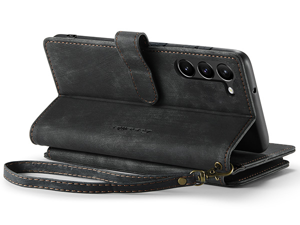 CaseMe Synthetic Leather Wallet Case with Zipper Pocket for Samsung Galaxy S23 - Charcoal Leather Wallet Case