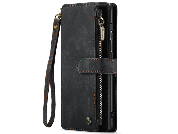 CaseMe Synthetic Leather Wallet Case with Zipper Pocket for Samsung Galaxy S23 - Charcoal