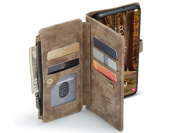 CaseMe Synthetic Leather Wallet Case with Zipper Pocket for Samsung Galaxy S23 - Desert Taupe