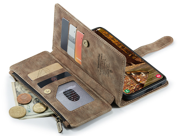 CaseMe Synthetic Leather Wallet Case with Zipper Pocket for Samsung Galaxy S23 - Desert Taupe