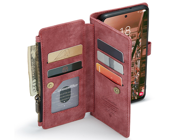 CaseMe Synthetic Leather Wallet Case with Zipper Pocket for Samsung Galaxy S23 - Blush