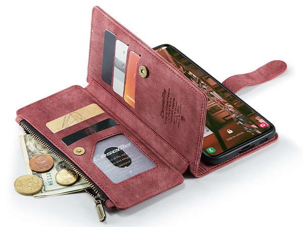CaseMe Synthetic Leather Wallet Case with Zipper Pocket for Samsung Galaxy S23 - Blush