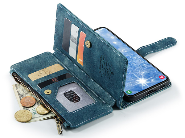CaseMe Synthetic Leather Wallet Case with Zipper Pocket for Samsung Galaxy S23 - Teal