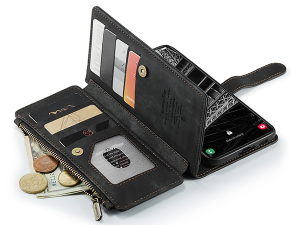 CaseMe Synthetic Leather Wallet Case with Zipper Pocket for Samsung Galaxy S23+ - Charcoal