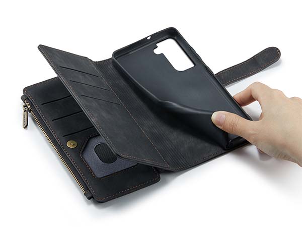 CaseMe Synthetic Leather Wallet Case with Zipper Pocket for Samsung Galaxy S23+ - Charcoal