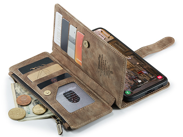 CaseMe Synthetic Leather Wallet Case with Zipper Pocket for Samsung Galaxy S23+ - Desert Taupe