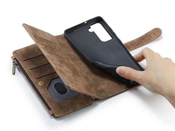 CaseMe Synthetic Leather Wallet Case with Zipper Pocket for Samsung Galaxy S23+ - Desert Taupe