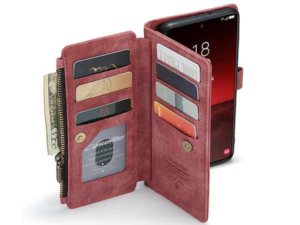 CaseMe Synthetic Leather Wallet Case with Zipper Pocket for Samsung Galaxy S23+ - Blush