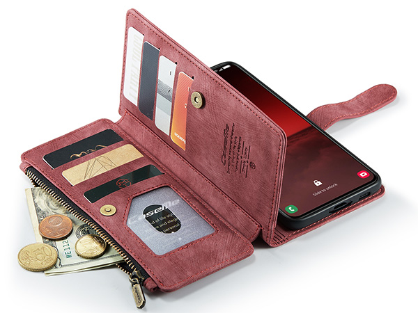 CaseMe Synthetic Leather Wallet Case with Zipper Pocket for Samsung Galaxy S23+ - Blush
