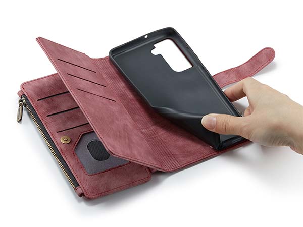 CaseMe Synthetic Leather Wallet Case with Zipper Pocket for Samsung Galaxy S23+ - Blush