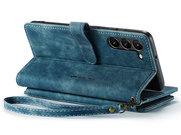 CaseMe Synthetic Leather Wallet Case with Zipper Pocket for Samsung Galaxy S23+ - Teal Leather Wallet Case