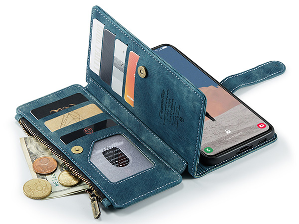 CaseMe Synthetic Leather Wallet Case with Zipper Pocket for Samsung Galaxy S23+ - Teal