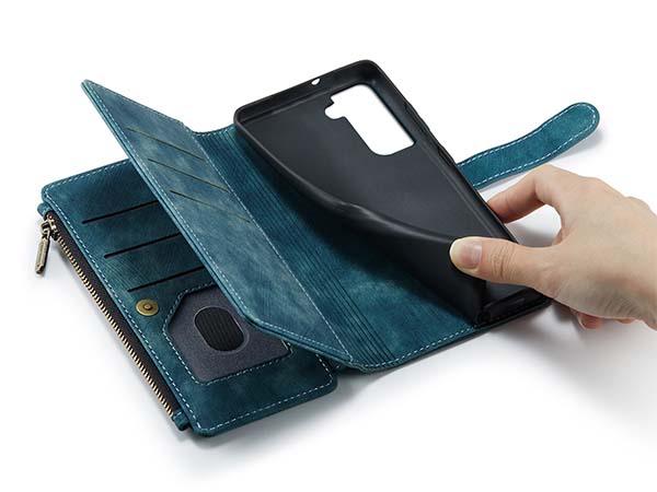 CaseMe Synthetic Leather Wallet Case with Zipper Pocket for Samsung Galaxy S23+ - Teal