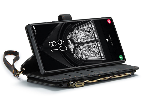 CaseMe Synthetic Leather Wallet Case with Zipper Pocket for Samsung Galaxy S23 Ultra - Charcoal Leather Wallet Case