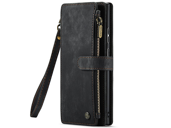 CaseMe Synthetic Leather Wallet Case with Zipper Pocket for Samsung Galaxy S23 Ultra - Charcoal