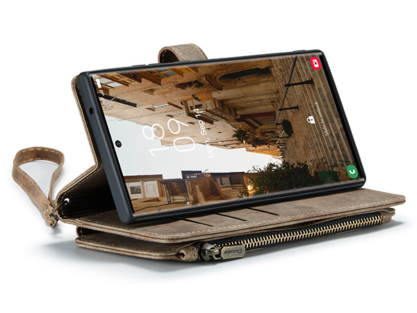 CaseMe Synthetic Leather Wallet Case with Zipper Pocket for Samsung Galaxy S23 Ultra - Desert Taupe Leather Wallet Case