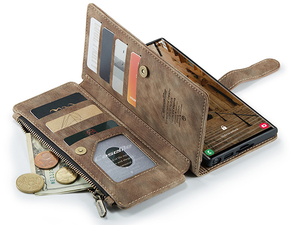 CaseMe Synthetic Leather Wallet Case with Zipper Pocket for Samsung Galaxy S23 Ultra - Desert Taupe