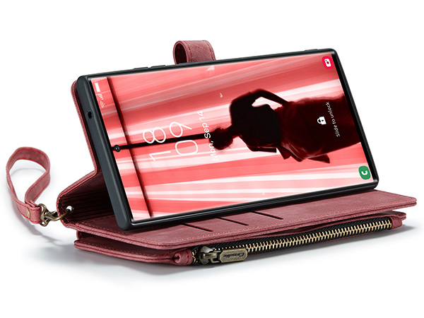 CaseMe Synthetic Leather Wallet Case with Zipper Pocket for Samsung Galaxy S23 Ultra - Blush Leather Wallet Case