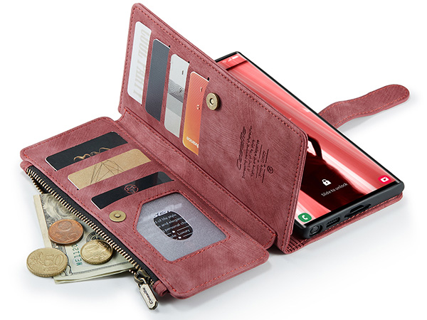 CaseMe Synthetic Leather Wallet Case with Zipper Pocket for Samsung Galaxy S23 Ultra - Blush