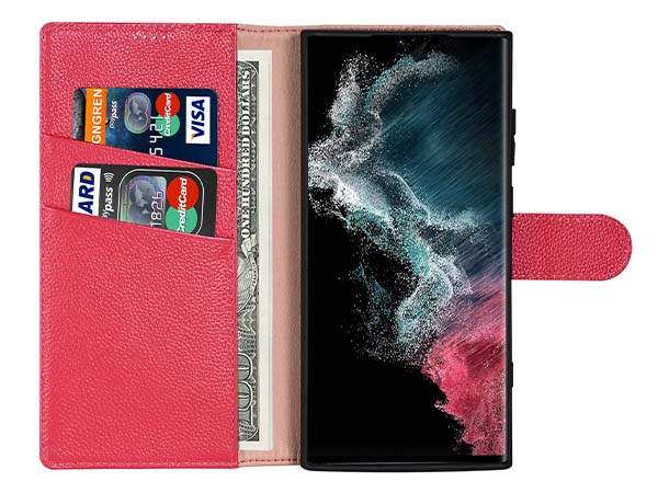 Premium Leather Wallet Case for Samsung Galaxy S23 Ultra - Pink