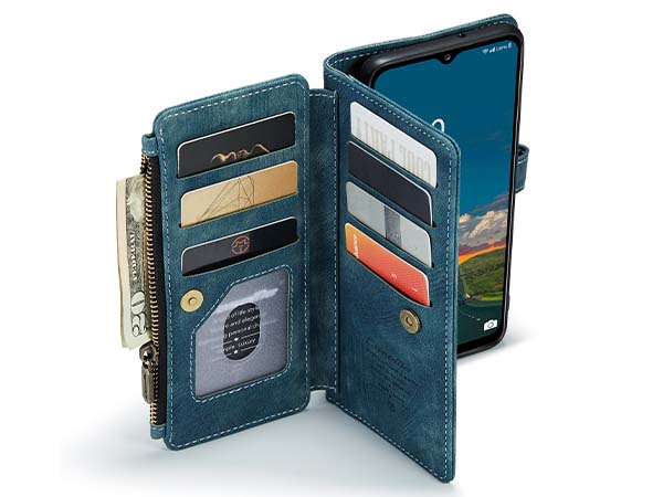 CaseMe Synthetic Leather Wallet Case with Zipper Pocket for Samsung Galaxy A04s - Teal