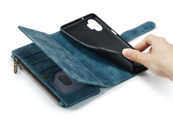 CaseMe Synthetic Leather Wallet Case with Zipper Pocket for Samsung Galaxy A04s - Teal