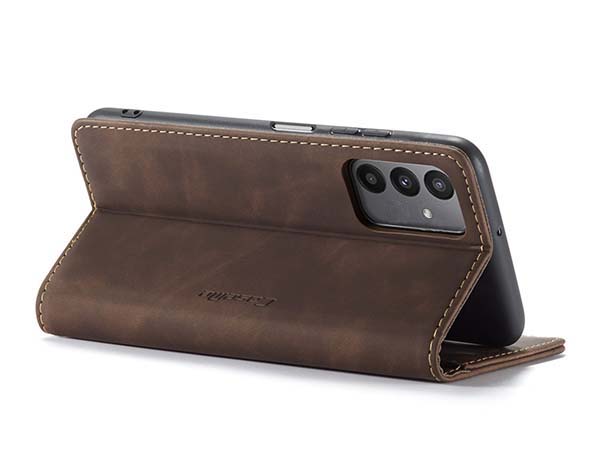 CaseMe Slim Synthetic Leather Wallet Case with Stand for Samsung Galaxy A04s - Chocolate