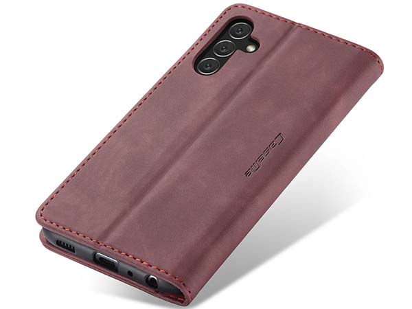 CaseMe Slim Synthetic Leather Wallet Case with Stand for Samsung Galaxy A14 - Burgundy