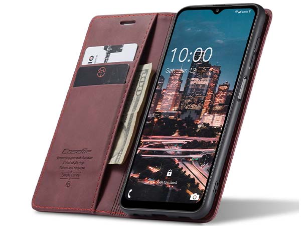 CaseMe Slim Synthetic Leather Wallet Case with Stand for Samsung Galaxy A14 - Burgundy