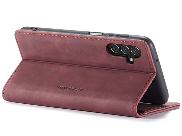 CaseMe Slim Synthetic Leather Wallet Case with Stand for Samsung Galaxy A14 - Burgundy