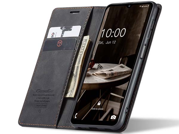 CaseMe Slim Synthetic Leather Wallet Case with Stand for Samsung Galaxy A14 - Charcoal