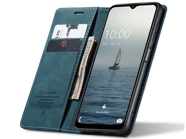 CaseMe Slim Synthetic Leather Wallet Case with Stand for Samsung Galaxy A14 - Teal