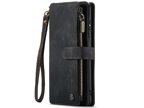 CaseMe Synthetic Leather Wallet Case with Zipper Pocket for Samsung Galaxy A14 - Charcoal